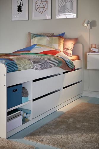 SLÄKT, bed frame w storage+slatted bedbase