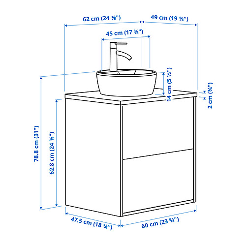 TÄNNFORSEN/TÖRNVIKEN wash-stnd w drawers/wash-basin/tap