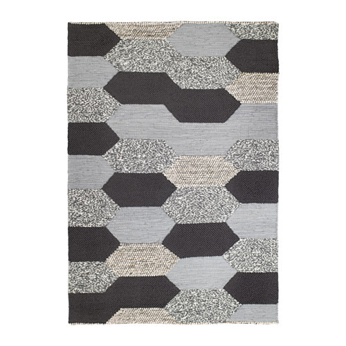 UNDERVISNING Rug, low pile, off-white black/handmade, 133x195 cm