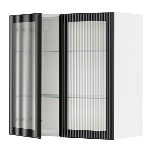 METOD, wall cabinet w shelves/2 glass drs