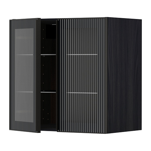 METOD, wall cabinet w shelves/2 glass drs