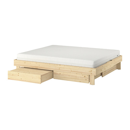 GLAMBERGET, bed frame with storage and mattress