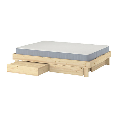 GLAMBERGET, bed frame with storage and mattress