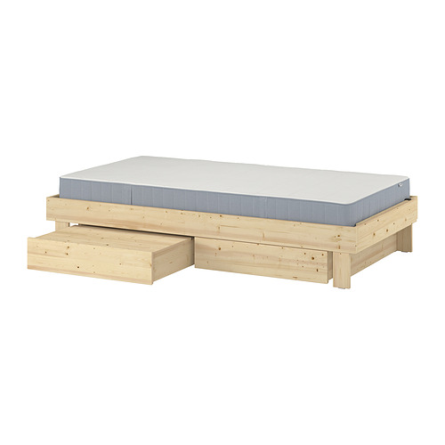 GLAMBERGET, bed frame with storage and mattress