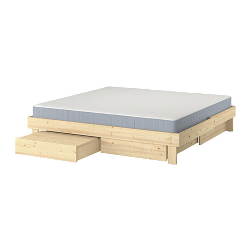 GLAMBERGET, bed frame with storage and mattress