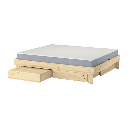 GLAMBERGET, bed frame with storage and mattress