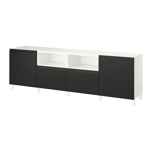 BESTÅ, sjónvarpsbekkur m/hurðum og skúffum