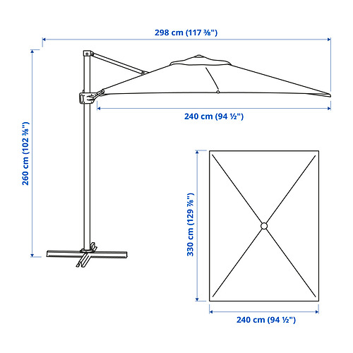 SEGLARÖ parasol, hanging with base