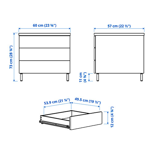 PLATSA chest of 3 drawers