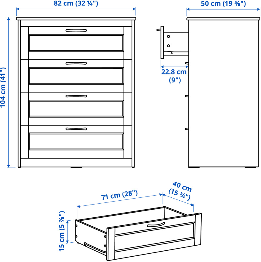 SONGESAND kommóða, fjórar skúffur