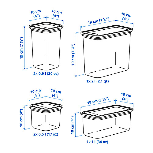 KORALLVIPPA ílát með loki f/þurrvöru, 6 í setti
