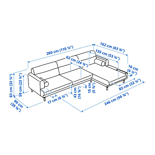 LÅNGARYD 3-seat sofa w chaise longue, right