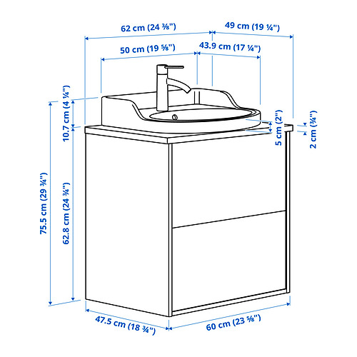 TÄNNFORSEN/RUTSJÖN wash-stnd w drawers/wash-basin/tap