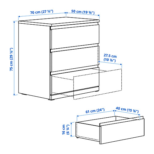 STORKLINTA chest of 3 drawers
