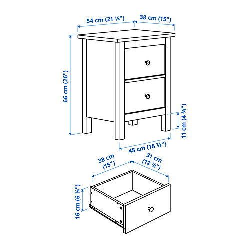 HEMNES kommóða, tvær skúffur