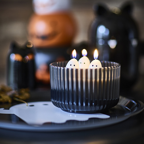 KUSTFYR, scented candle in glass, 3 wicks