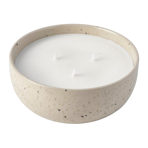 PÄRLHÖNA, scented candle/ceramic jar, 3 wicks
