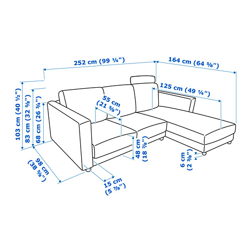 VIMLE 3-seat sofa with chaise longue