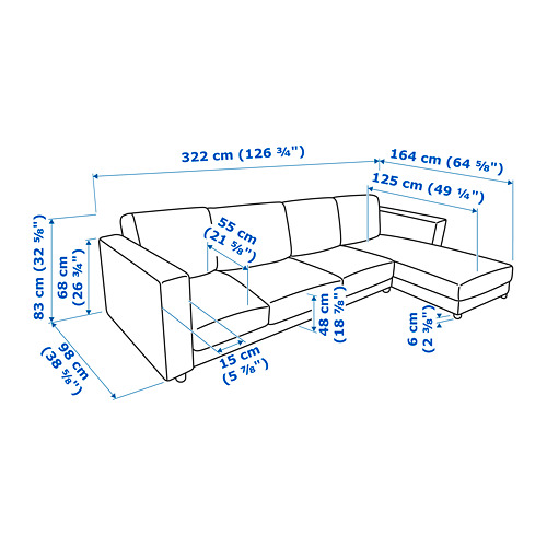 VIMLE 4-seat sofa with chaise longue