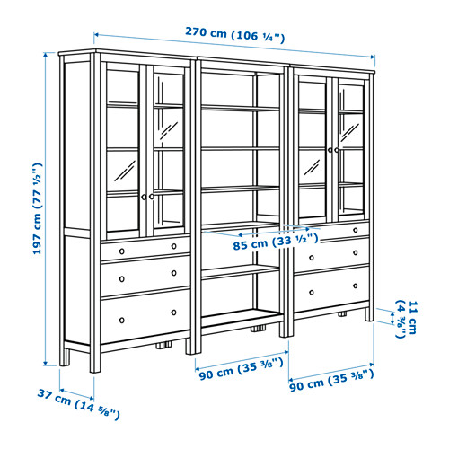 HEMNES hirsla með hurðum/skúffum