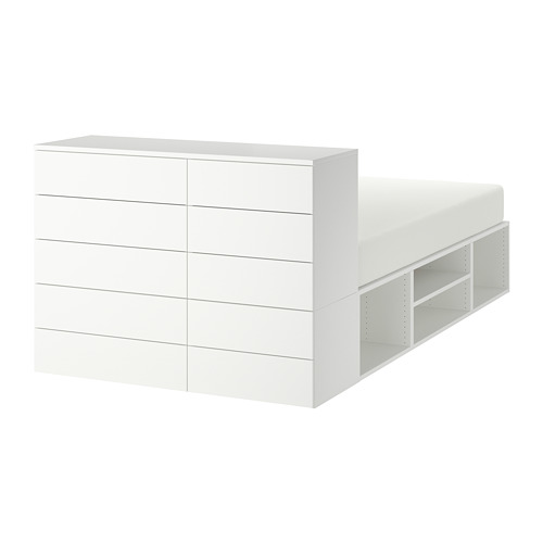 PLATSA, bed frame with 10 drawers