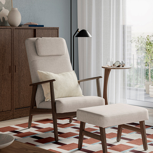 EKENÄSET, high-back armchair and footstool