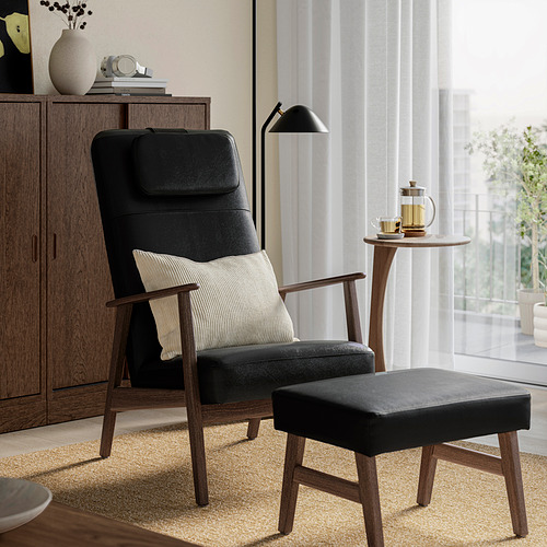 EKENÄSET, high-back armchair and footstool