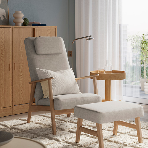 EKENÄSET, high-back armchair and footstool