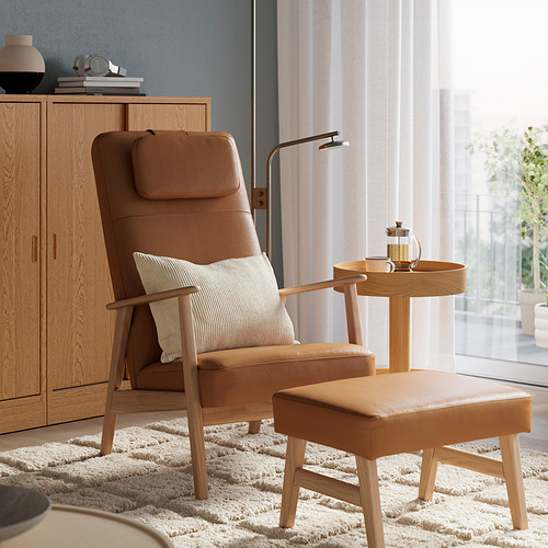 EKENÄSET, high-back armchair and footstool