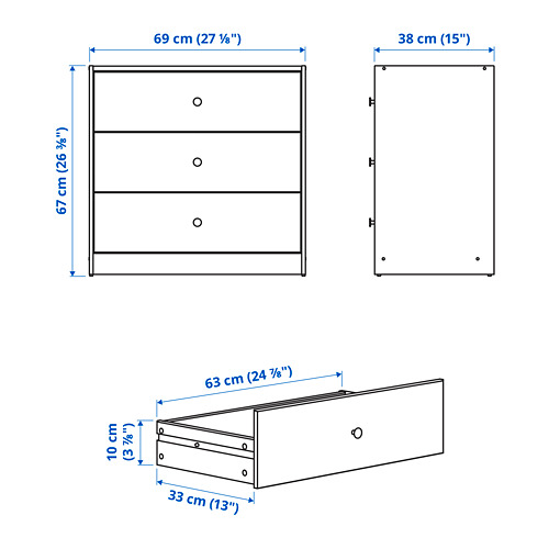 GURSKEN chest of 3 drawers