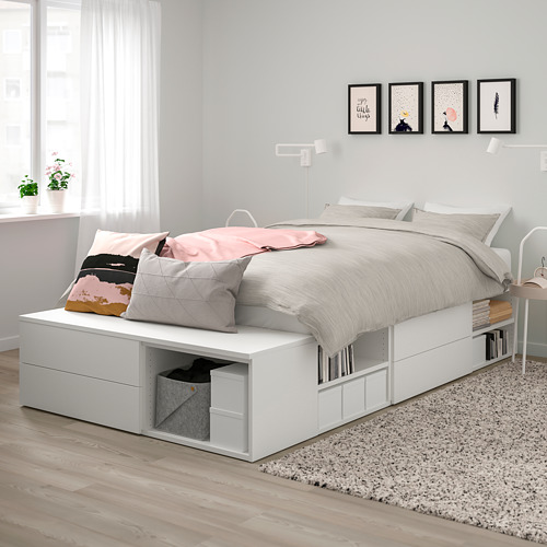 PLATSA, bed frame with 4 drawers