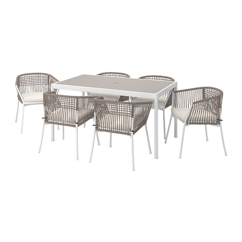 SEGERÖN, table+6 chairs w armrests, outdoor