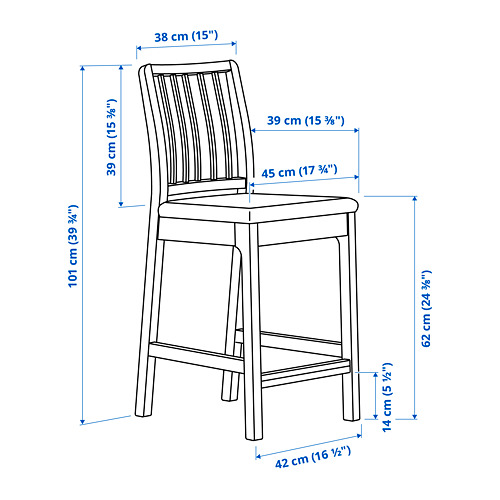 EKEDALEN bar stool with backrest