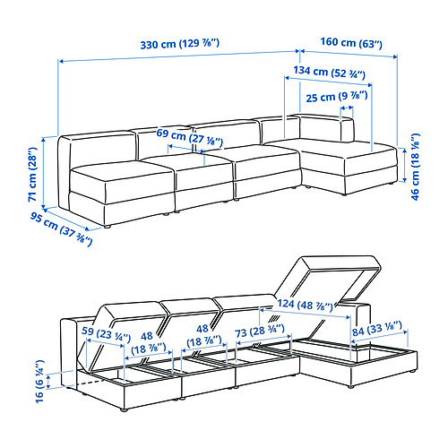 JÄTTEBO 4,5-seat mod sofa w chaise longue