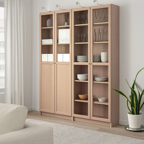 BILLY/OXBERG, bookcase with panel/glass doors