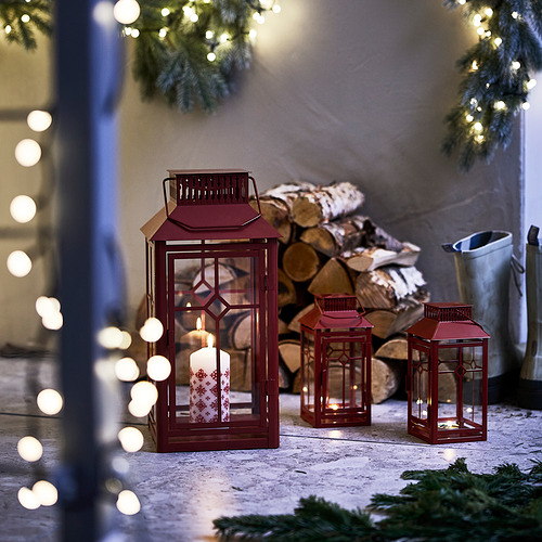 VINTERFINT, lantern for pillar candle, in/out