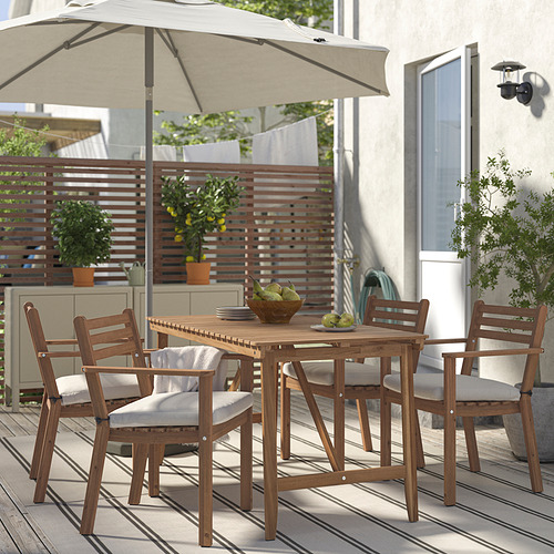 ASKHOLMEN, table+4 chairs w armrests, outdoor