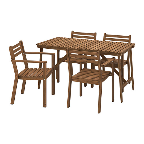ASKHOLMEN, table+4 chairs w armrests, outdoor