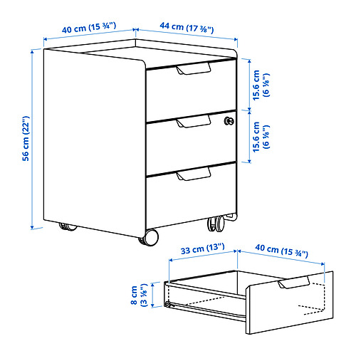 TROTTEN, drawer unit w 3 drawers on castors