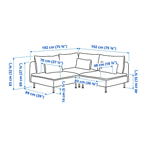 SÖDERHAMN corner sofa, 3-seat