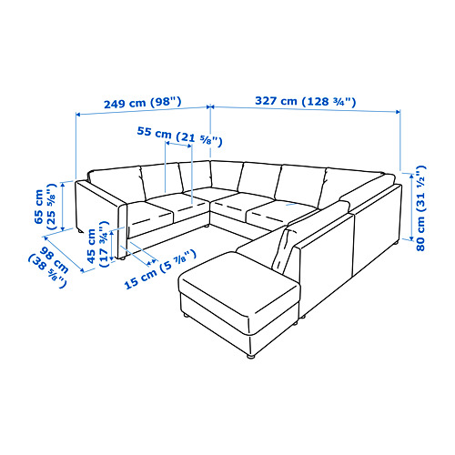 VIMLE u-shaped sofa, 6 seat