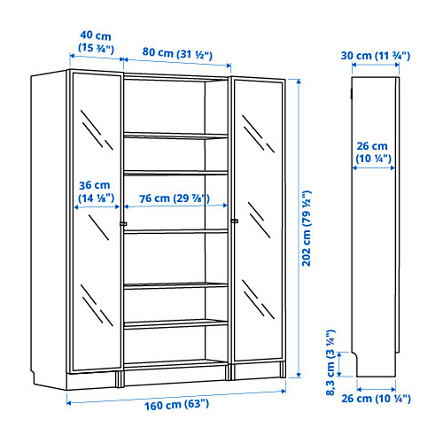 BILLY/HÖGBO bookcase combination w glass doors