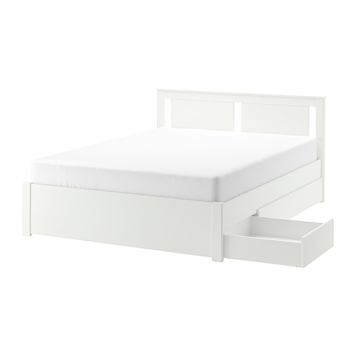 SONGESAND, bed frame with 4 storage boxes