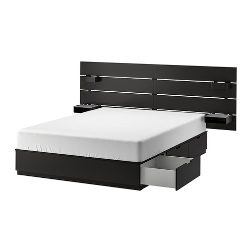 NORDLI, bed frame w storage and headboard