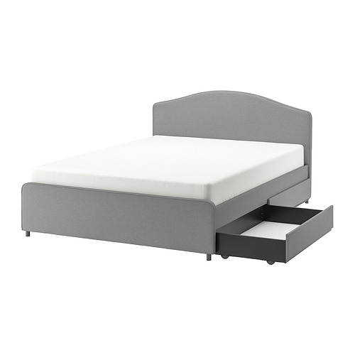 HAUGA, upholstered bed, 2 storage boxes