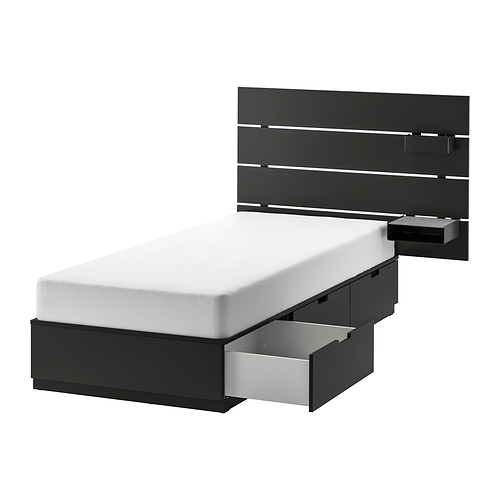 NORDLI, bed frame w storage and headboard