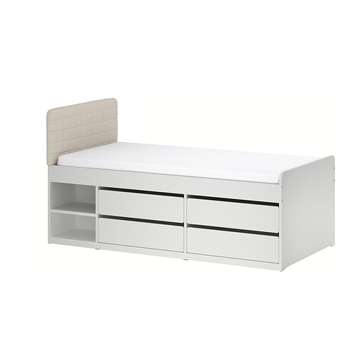 SLÄKT rúmgrind með hirslu