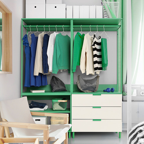 PLATSA, open wardrobe with 3 drawers