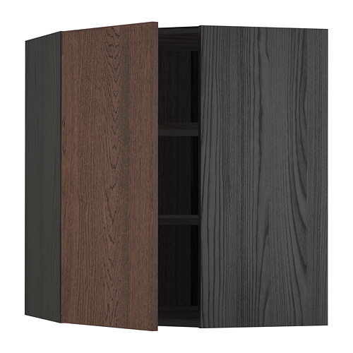 METOD, corner wall cabinet with shelves