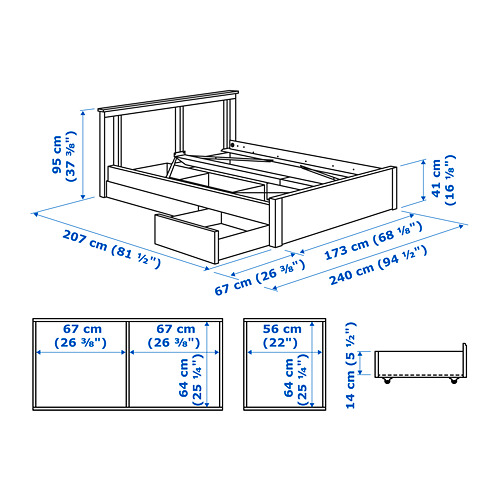 SONGESAND bed frame with 2 storage boxes